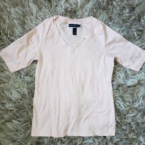 Karen Scott short sleeve baby pink V-neck top
